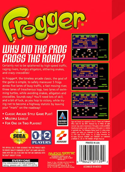 Frogger back cover art for Sega Genesis (GEN) video game