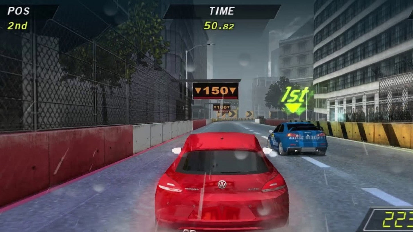 Need for Speed Shift PlayStation Portable inspired design featuring realistic racing simulation aesthetic high performance sports cars professional circuit competition intense cockpit driving authentic motorsport atmosphere fast paced handheld racing action presentation gameplay 
