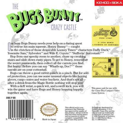 Bugs Bunny Crazy Castle back cover art for Game Boy (GB) video game 