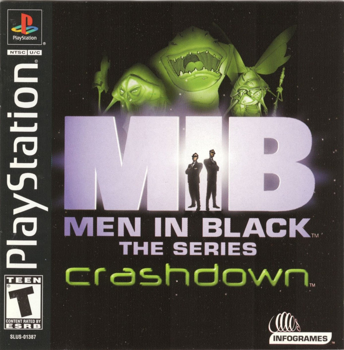 Men in Black The Series Crashdown PlayStation PS1 for action shooter video game fans featuring alien combat secret agent missions sci fi environments third person action weapons gadgets challenging enemies and classic animated series inspired gameplay retro PlayStation gaming collectible appeal front 