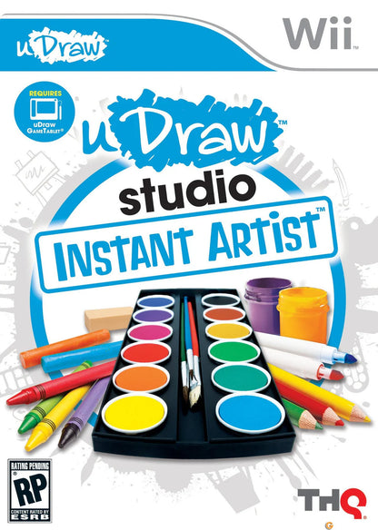 uDraw Studio: Instant Artist cover art for Nintendo Wii (Wii) featuring creative drawing and painting with the uDraw GameTablet, offering tools, colors, and artistic effects.
