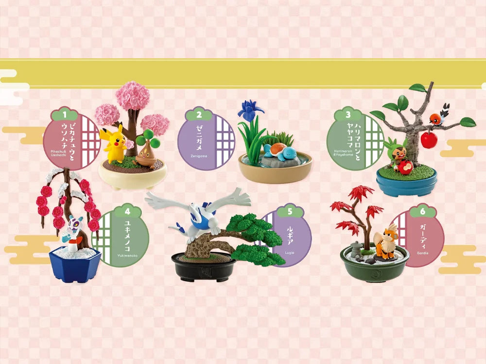 Re‑ment Pokemon Pocket Bonsai 2 miniature collectible series featuring detailed Pokemon figures displayed in artistic bonsai‑themed diorama scenes for collectors and display photography enthusiasts