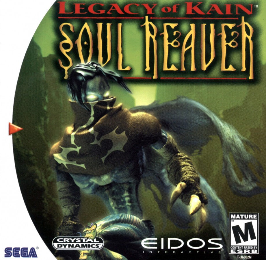 Legacy of Kain Soul Reaver Sega Dreamcast DC for retro video game enthusiasts featuring dark fantasy action adventure gameplay vampire themed storytelling exploration puzzle solving supernatural abilities combat mechanics gothic atmosphere classic Dreamcast collectible gaming appeal front cover