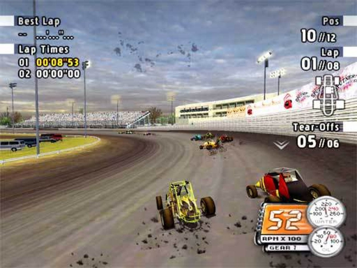 Sprint Cars: Road to Knoxville – PlayStation 2 (PS2) video game gameplay, dirt track racing.