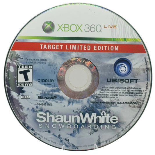 Shaun White Snowboarding Target Limited Edition Xbox 360 for sports video game fans featuring realistic snowboarding gameplay open mountain exploration freestyle tricks competitive events multiplayer modes authentic winter environments career progression Ubisoft action sports experience collectible gaming appeal game disc