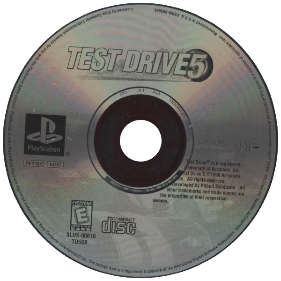 Test Drive 5 PlayStation 1 game featuring arcade racing action and high-speed car challenges on PS1 disc
