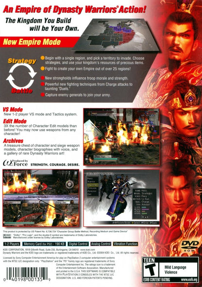 Dynasty Warriors 4: Empires back of case for PlayStation 2 (PS2) historical action-strategy hack-and-slash video game