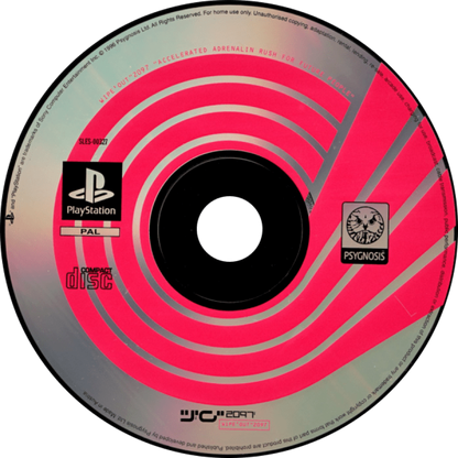 Wipeout XL PlayStation 1 PS1 video game featuring futuristic racing gameplay high speed anti gravity vehicles electronic music challenging race tracks weapon based combat and intense competitive racing action Sony PlayStation retro video game collection collectible disc art