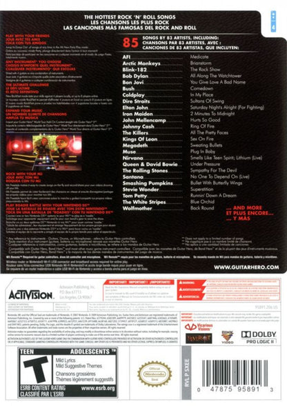 Guitar Hero 5 back cover art for Nintendo Wii (Wii) music video game.