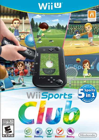 Wii Sports Club Nintendo Wii U Wii U for sports video game fans featuring tennis bowling golf baseball and other classic activities motion controls Wii U GamePad gameplay multiplayer competition online features realistic sports mechanics and family friendly gaming entertainment collectible gaming appeal cover art