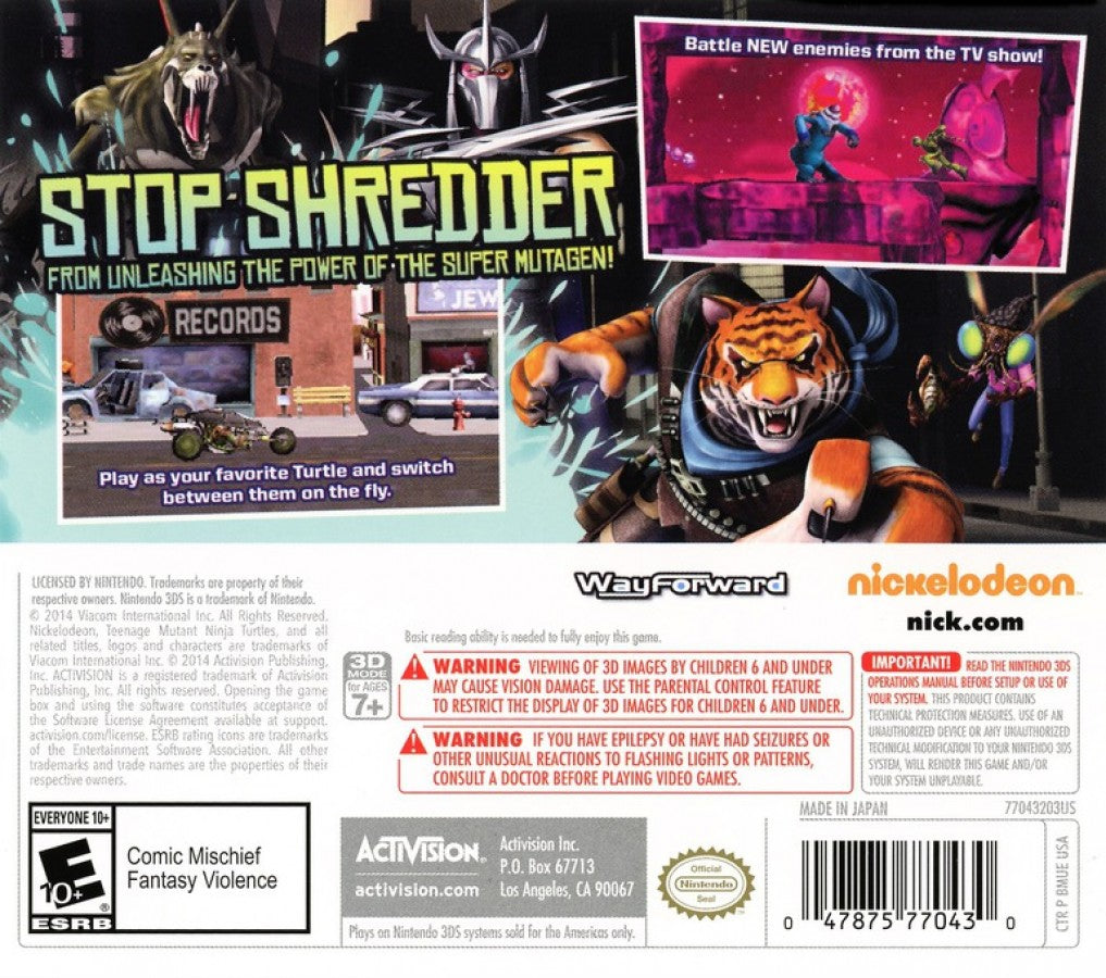 Teenage Mutant Ninja Turtles: Danger of the Ooze back of case for Nintendo 3DS (3DS) action adventure video game
