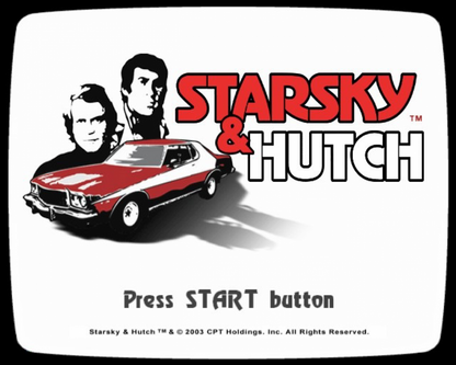 Starsky and Hutch – PlayStation 2 (PS2) video game title screen, action driving and crime adventure.