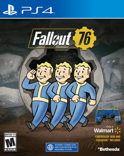 Fallout 76 SteelBook Edition PlayStation 4 PS4 for retro video game enthusiasts featuring open world role playing gameplay post apocalyptic exploration online multiplayer survival crafting base building quests expansive wasteland adventure and collectible SteelBook gaming appeal front cover