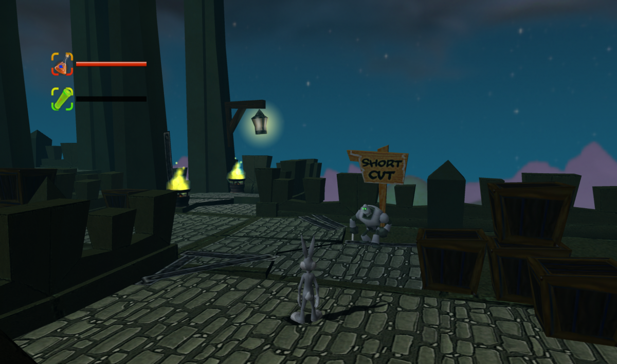 Looney Tunes: Acme Arsenal PS2 action-adventure game featuring classic Looney Tunes characters like Bugs Bunny, Daffy Duck, and Tweety in a cartoon combat adventure with zany weapons, level-based missions, boss fights, cooperative play, and family-friendly humor and slapstick action on PlayStation 2. gameplay