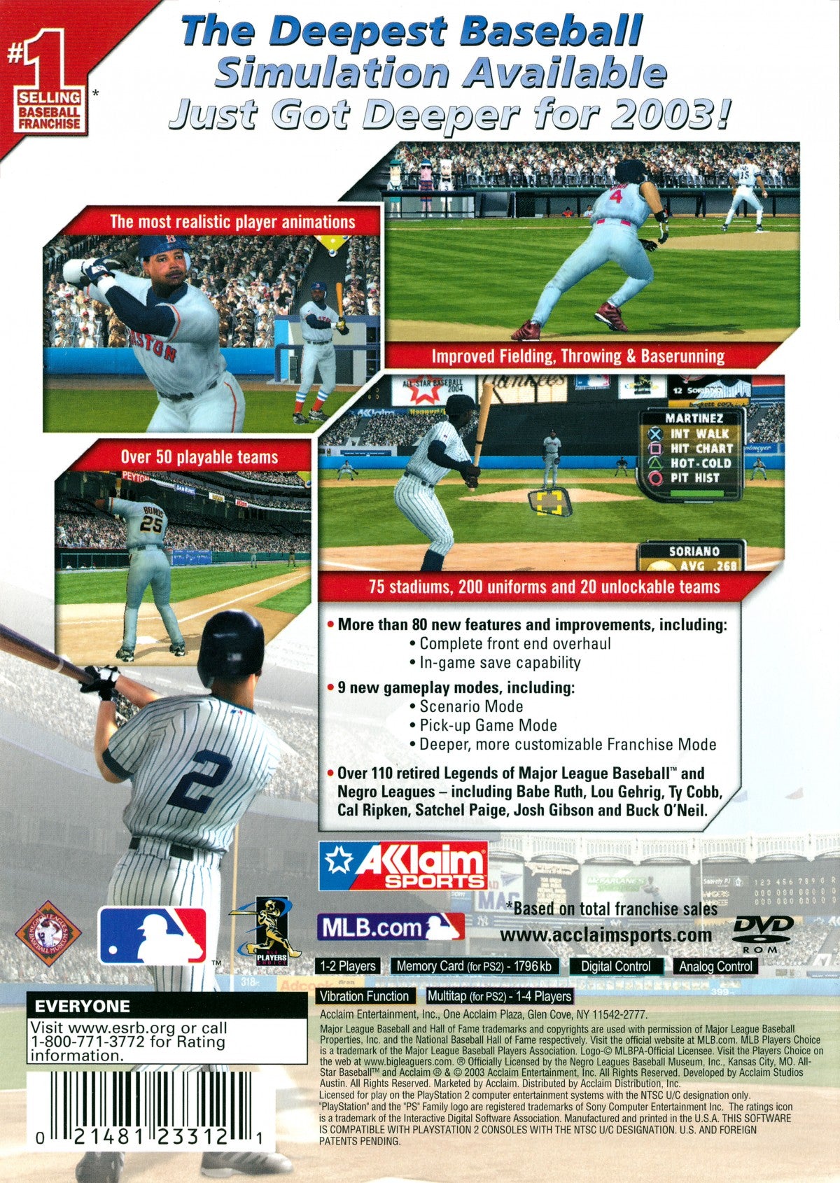 All-Star Baseball 2004 PS2 sports baseball video game back cover art