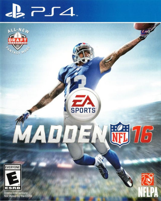 Madden NFL 16 – PlayStation 4 (PS4) video game cover art, American football sports game.