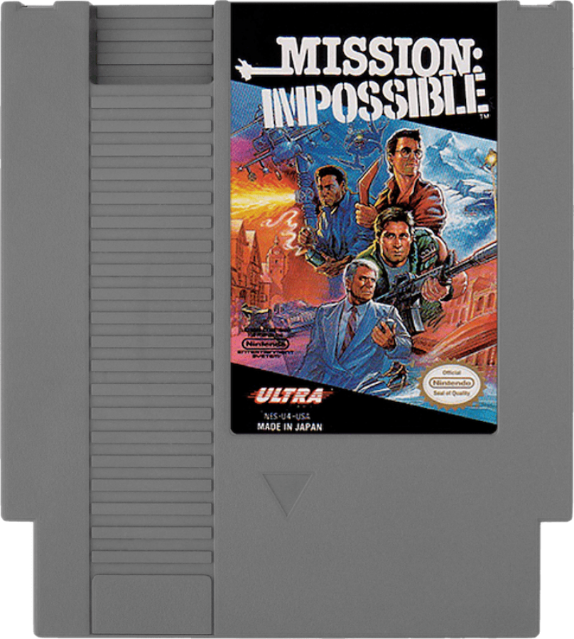Mission Impossible Complete in Box CIB Nintendo Entertainment System NES for retro video game enthusiasts featuring action adventure gameplay secret agent missions puzzle solving stealth elements movie inspired challenges classic 8 bit gameplay complete in box collectible gaming appeal cartrdige