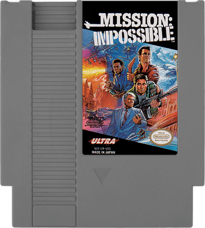 Mission Impossible Complete in Box CIB Nintendo Entertainment System NES for retro video game enthusiasts featuring action adventure gameplay secret agent missions puzzle solving stealth elements movie inspired challenges classic 8 bit gameplay complete in box collectible gaming appeal cartrdige