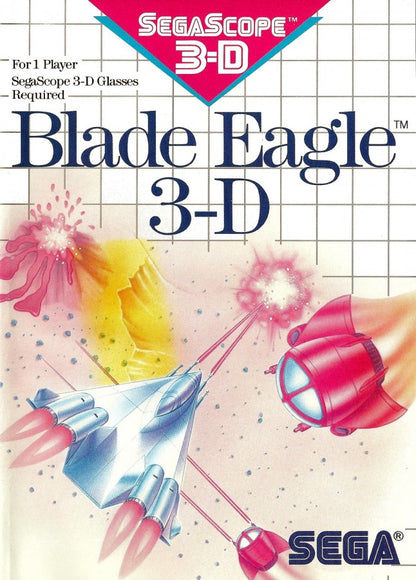 Blade Eagle 3D Sega Master System SMS for arcade shooting video game fans featuring 3D space combat futuristic environments enemy spacecraft fast paced shooting power ups weapon upgrades challenging stages and classic Sega Master System gameplay collectible retro gaming appeal front cover art