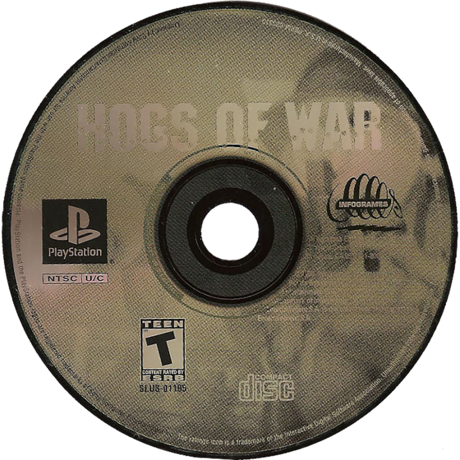 Hogs of War PlayStation PS1 for turn based strategy video game fans featuring tactical artillery combat humorous warfare cartoon style characters multiplayer battles strategic planning destructible environments challenging missions classic strategy gameplay collectible gaming appeal disc