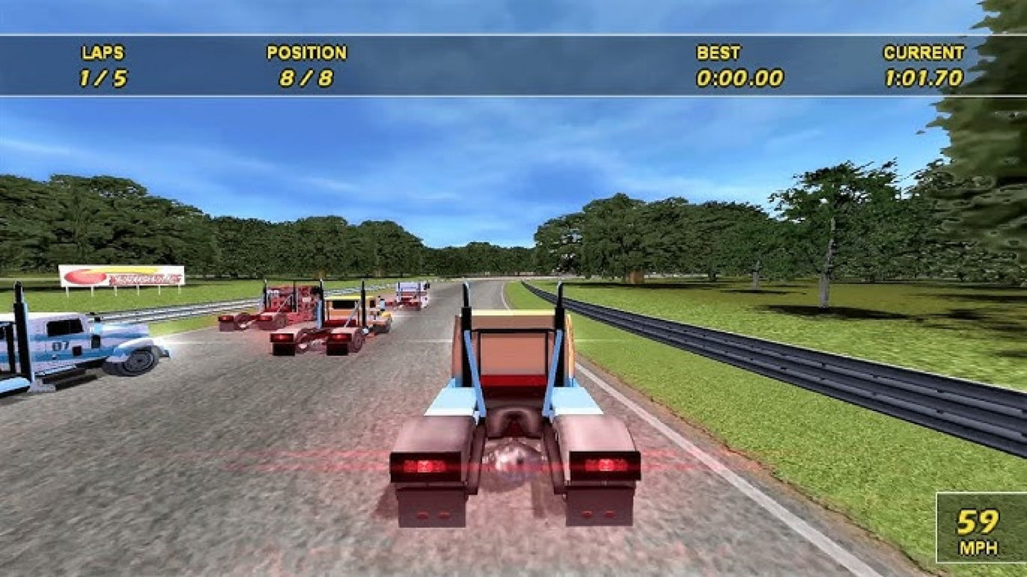 Truck Racer gameplay for Nintendo Wii (Wii) featuring high‑speed arcade racing with powerful trucks, customizable vehicles, and competitive track challenges.