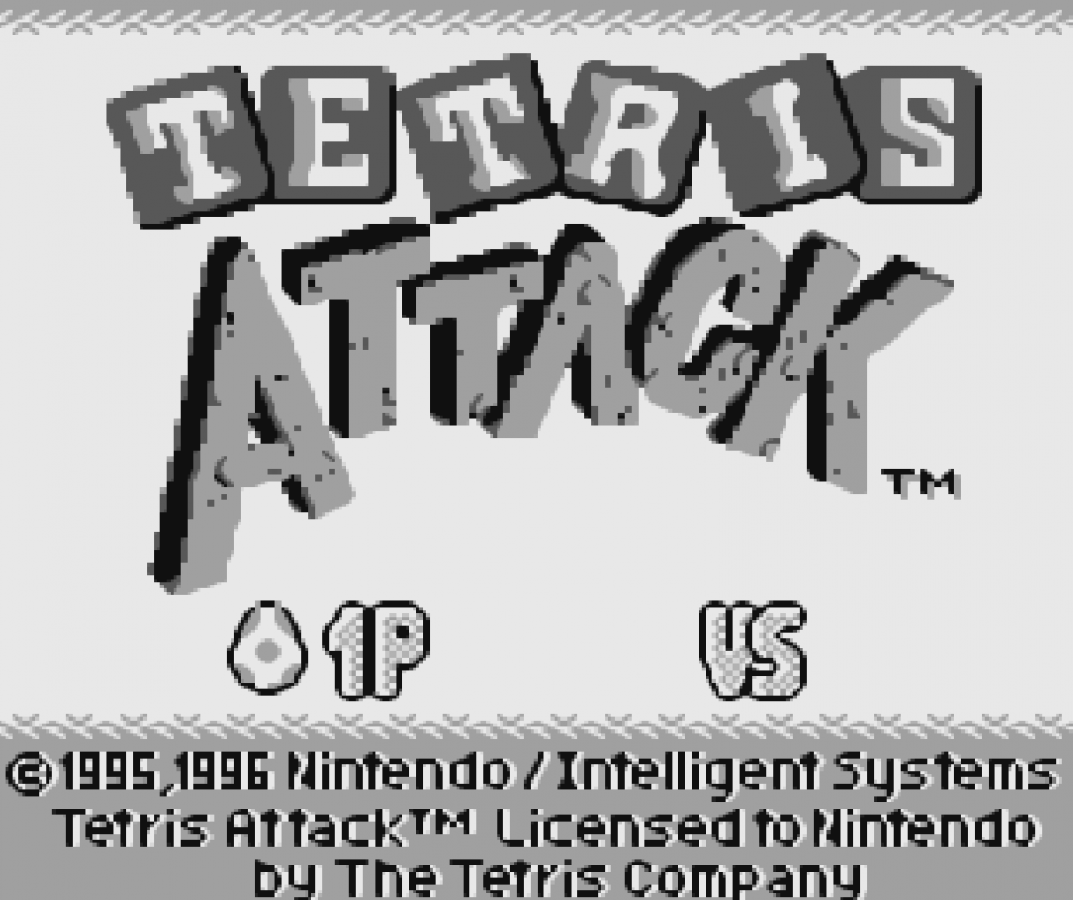 Tetris Attack Nintendo Game Boy GB for puzzle retro video game fans featuring fast paced tile matching strategic gameplay colorful character themes challenging puzzle levels addictive arcade action classic handheld gaming collectible gaming appeal title screen