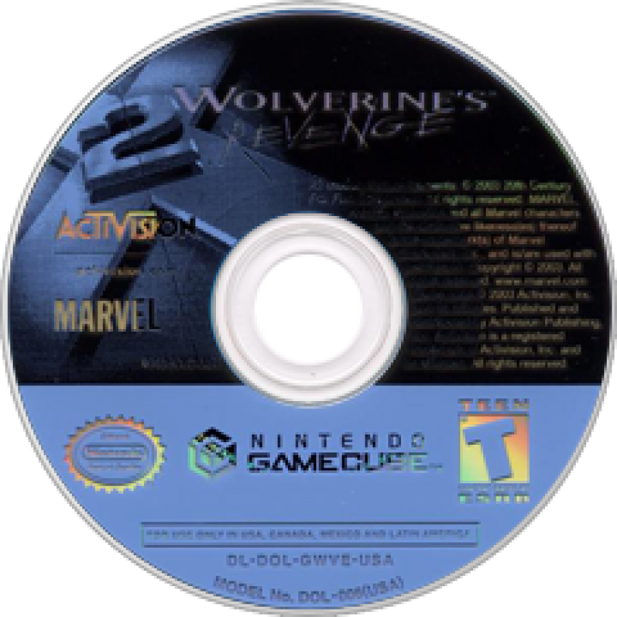 X-2 Wolverine;s Revenge disc cover art for Nintendo GameCube (GC) video game. 