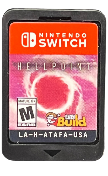 Hellpoint Nintendo Switch inspired design featuring dark sci fi action role playing adventure aesthetic mysterious space station exploration challenging melee combat cosmic horror atmosphere futuristic technology immersive character progression and survival gameplay presentation cartridge