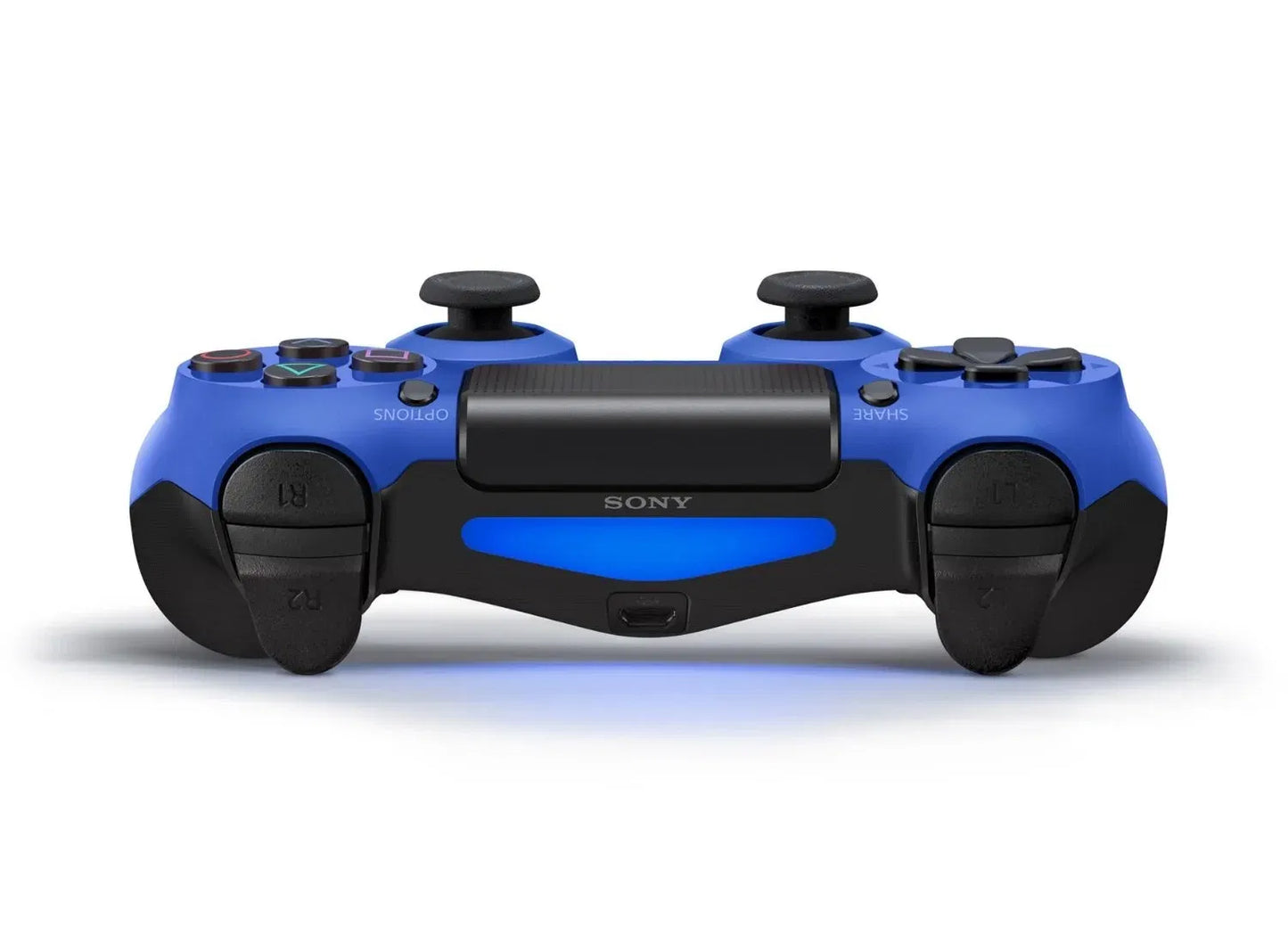 DualShock 4 wireless controller in blue featuring classic PlayStation button layout and responsive analog controls