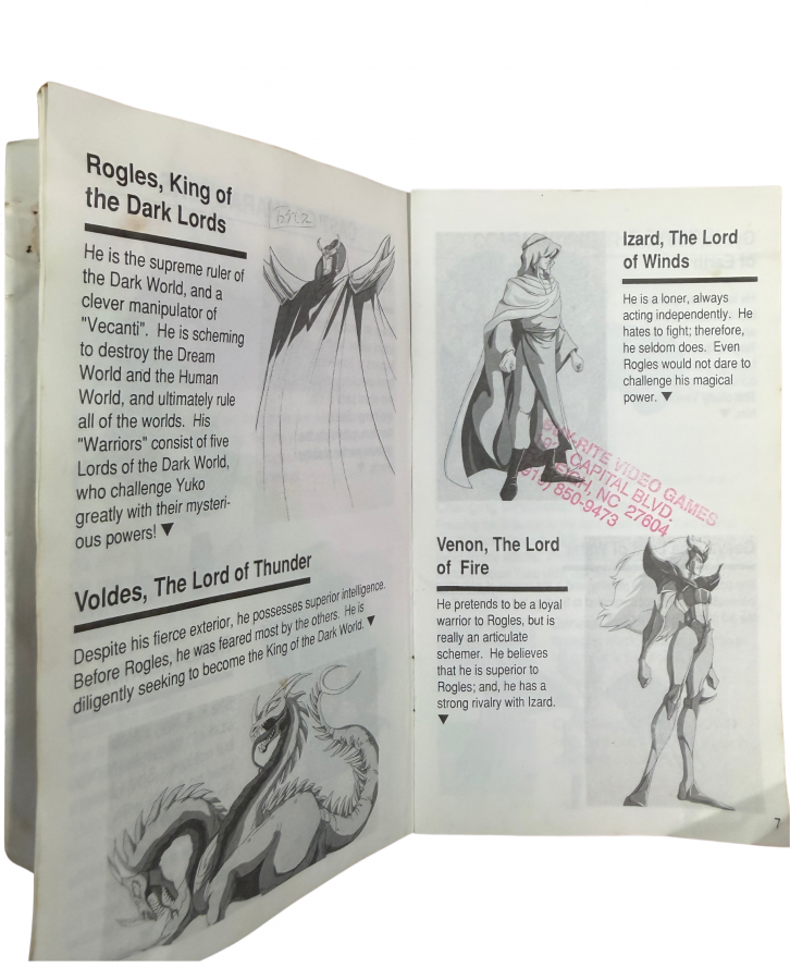 Valis The Fantasm Soldier Sega Genesis GEN for retro video game enthusiasts featuring side scrolling action platforming gameplay anime inspired fantasy adventure sword combat magical abilities challenging enemies colorful stages and collectible gaming appeal inside of manual