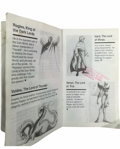 Valis The Fantasm Soldier Sega Genesis GEN for retro video game enthusiasts featuring side scrolling action platforming gameplay anime inspired fantasy adventure sword combat magical abilities challenging enemies colorful stages and collectible gaming appeal inside of manual