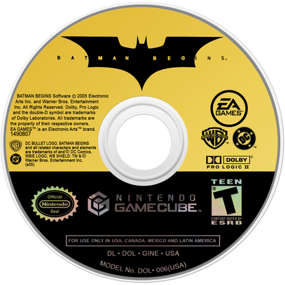 Batman Begins GameCube GC video game, action stealth adventure, superhero gameplay, movie tie-in, combat and stealth mechanics, Nintendo GameCube title disc