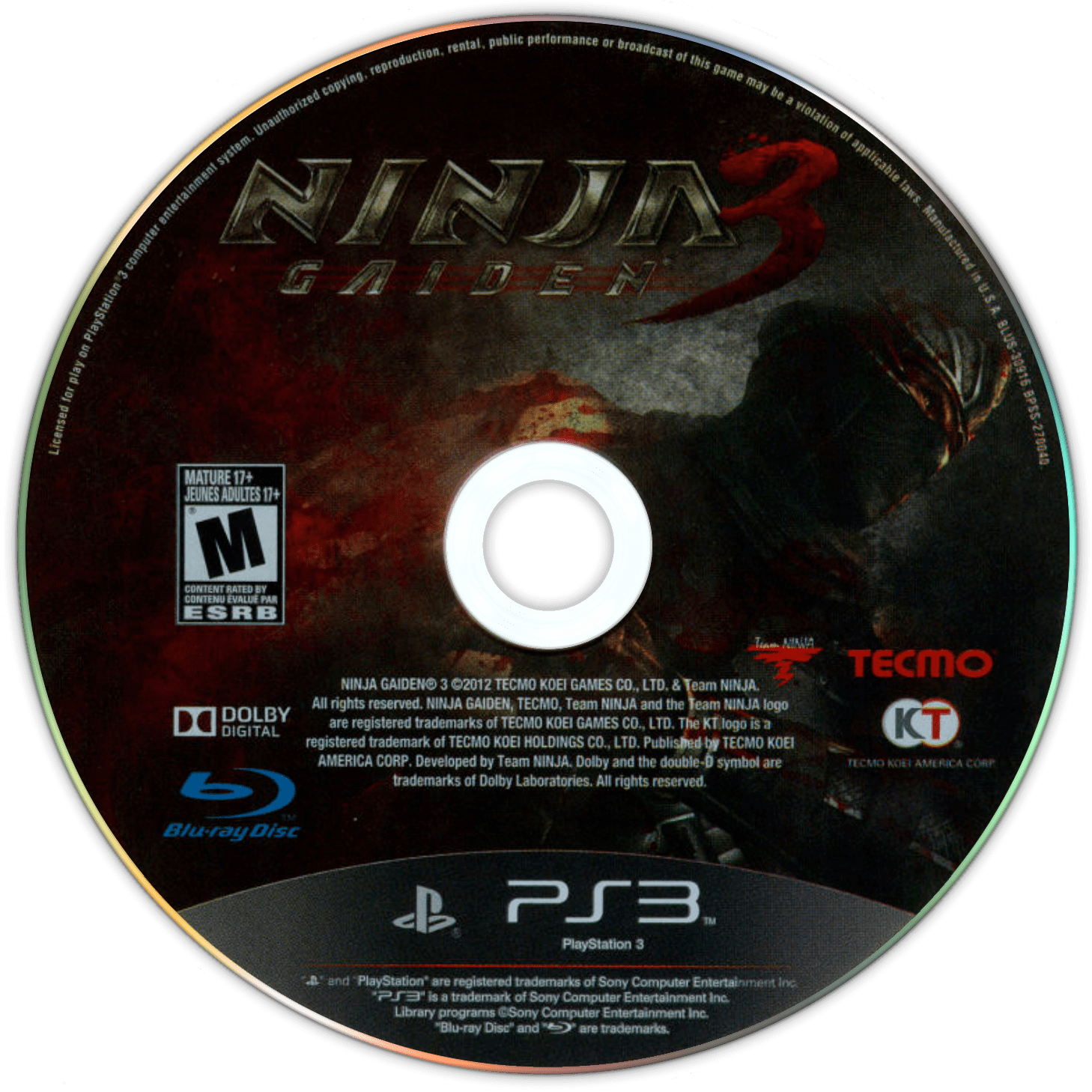 Ninja Gaiden 3 disc for PlayStation 3 (PS3) video game
