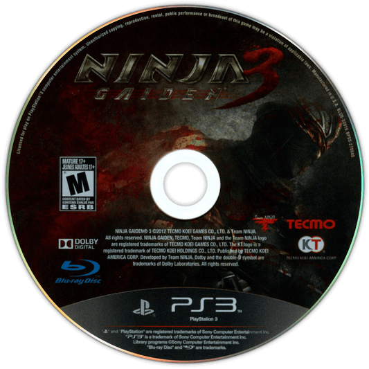 Ninja Gaiden 3 disc for PlayStation 3 (PS3) video game