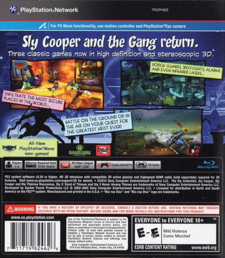 The Sly Collection – PlayStation 3 (PS3) back of case for platformer video game