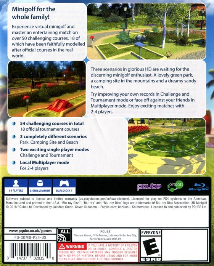 3D Mini Golf back of case for PlayStation 4 (PS4) sports mini golf game