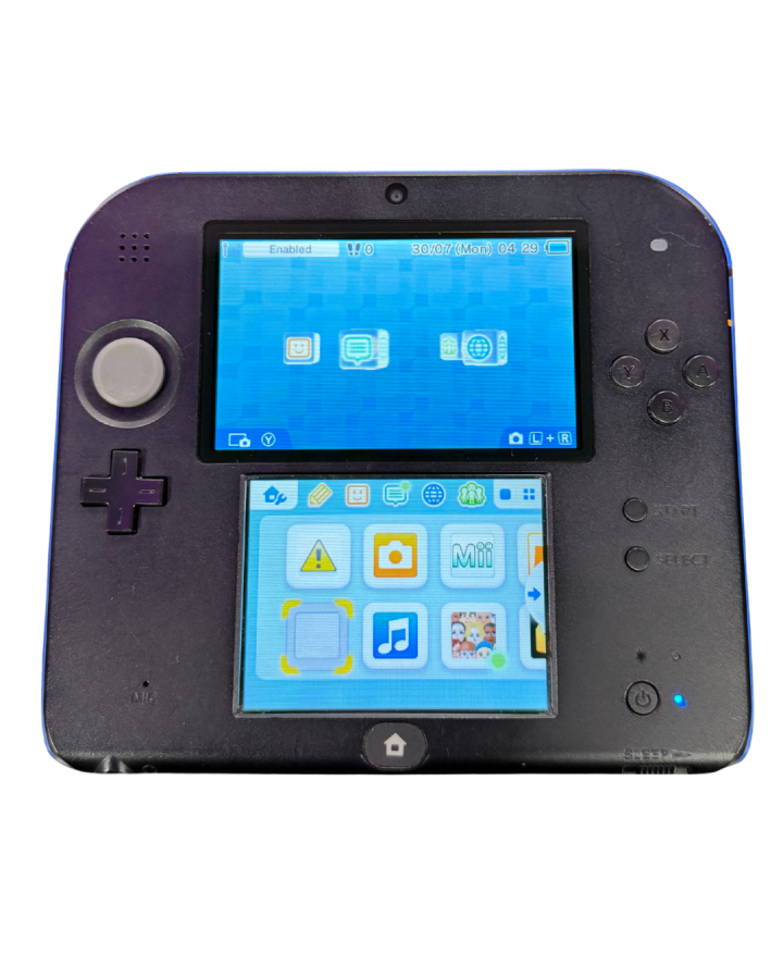 Nintendo 2DS Blue handheld console turned on