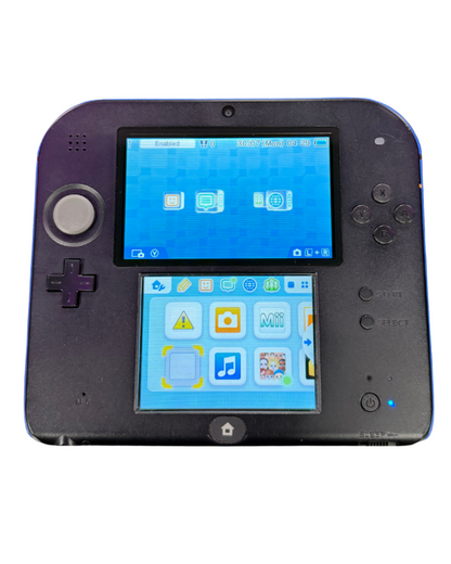 Nintendo 2DS Blue handheld console turned on