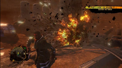 Red Faction: Guerrilla gameplay for Xbox 360 (X360) open-world sci-fi third-person shooter video game