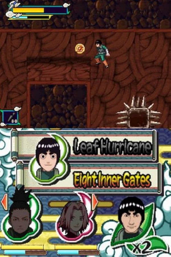 Naruto Shippuden Naruto vs Sasuke Nintendo DS handheld fighting game cartridge from the Ultimate Ninja series featuring the iconic rivalry ninjutsu techniques and story mode gameplay screenshot