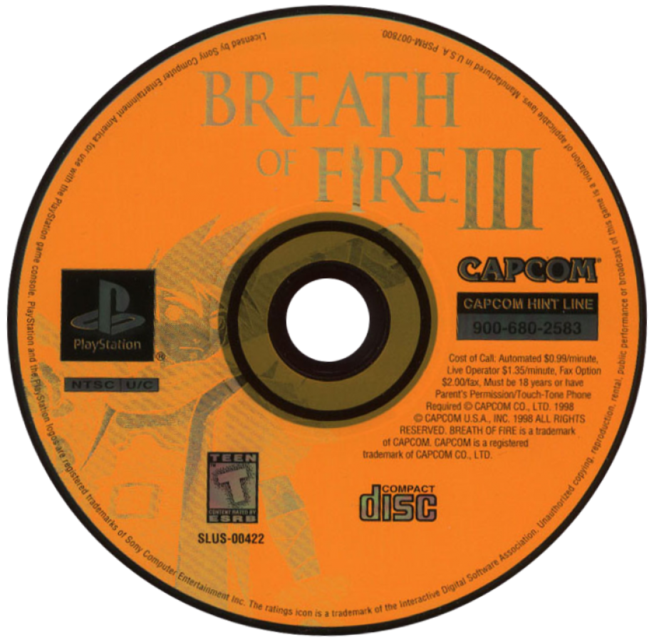 Breath of Fire III PS1 PlayStation 1 JRPG role playing game Capcom fantasy dragon transformation turn based combat story driven adventure retro video game disc