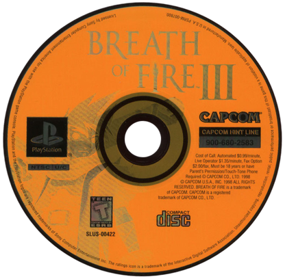 Breath of Fire III PS1 PlayStation 1 JRPG role playing game Capcom fantasy dragon transformation turn based combat story driven adventure retro video game disc
