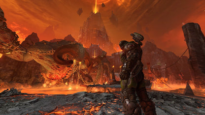 DOOM Eternal PS4 game featuring fast-paced first-person shooter action, intense demon-slaying combat, and brutal high-speed gameplay