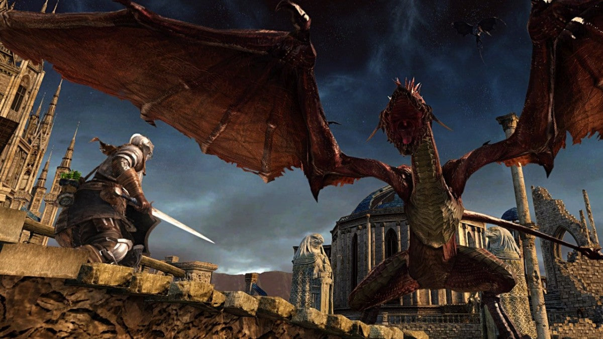 Dark Souls II Scholar of the First Sin Greatest Hits PlayStation 3 challenging action RPG punishing difficulty expanded definitive edition includes all three DLC Crown of the Sunken King Crown of the Old Iron King Crown of the Ivory King enhanced enemy placement improved graphics additional NPCs FromSoftware masterpiece brutal combat character customization multiplayer invasions cooperative summons bonfire system deep lore intricate world design gameplay screenshot