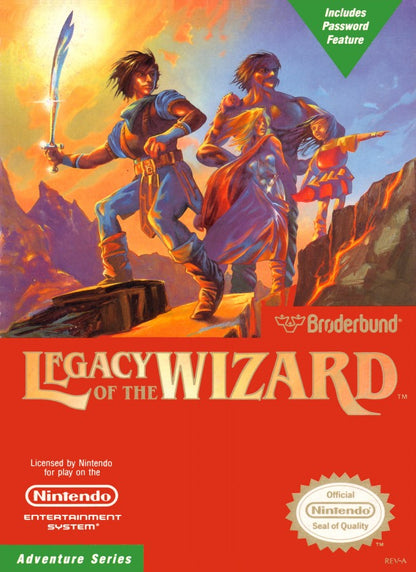 Legacy of the Wizard Nintendo Entertainment System NES for retro video game enthusiasts featuring fantasy action role playing gameplay side scrolling exploration interconnected dungeon adventure puzzle solving mechanics multiple playable characters challenging platforming and collectible gaming appeal cover art  