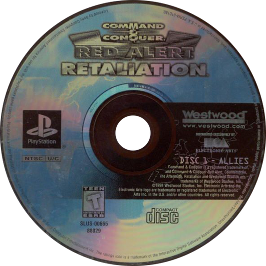 Command and Conquer: Red Alert - Retaliation disc for PlayStation 1 (PS1) retro video game disc 1