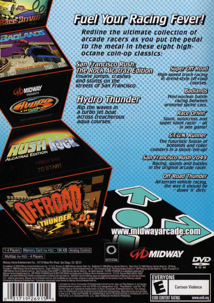 Midway Arcade Treasures 3 retro PlayStation 2 video game Midway Arcade Treasures racing arcade compilation classic multiplayer retro gameplay console title PlayStation 2 release back of case