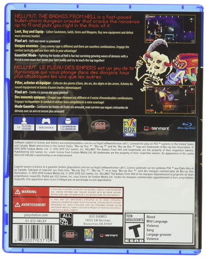 Hellmut: Badass from Hell – PlayStation 4 (PS4) video game back of case, fast-paced twin-stick shooter