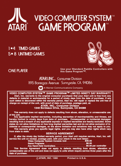 Night Driver back cover art for Atari 2600 video game