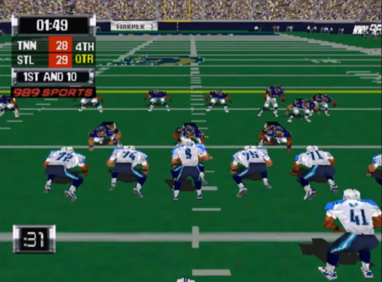 NFL GameDay 2001 PlayStation 1 football simulation video game 989 Sports official NFL license playable teams franchise mode season playoffs exhibition multiplayer gameplay